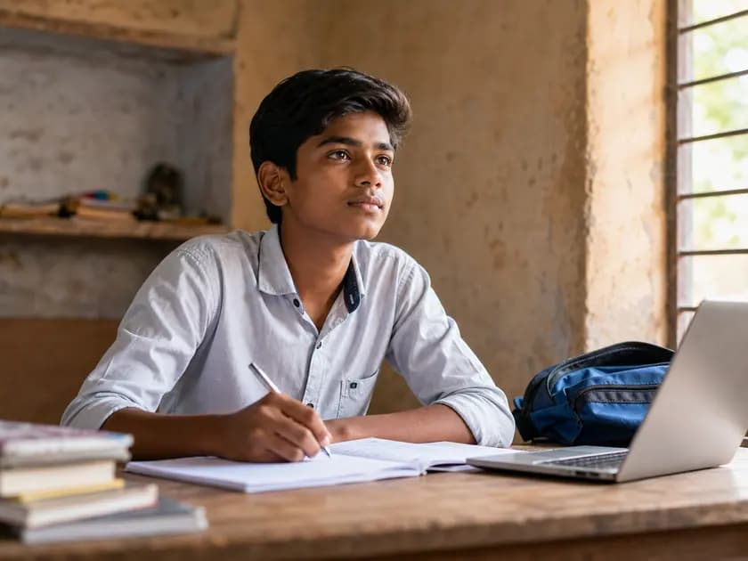 A motivated rural learner studying with hope and determination