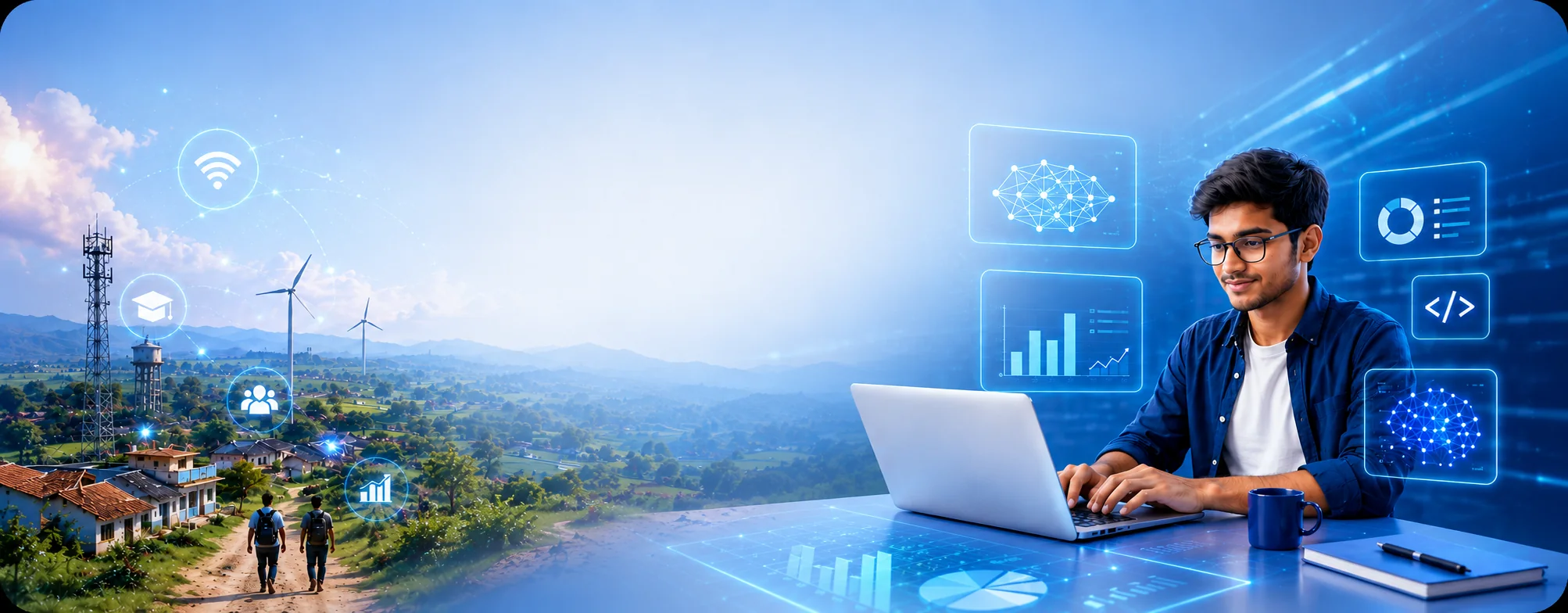 Student learning artificial intelligence and data science with digital analytics visuals
